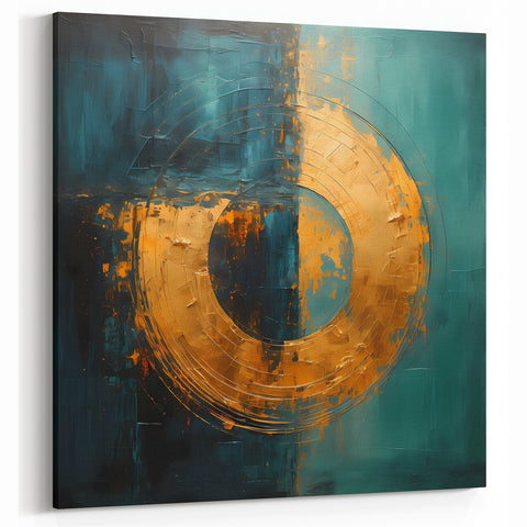 Golden Circle Abstract Art - Teal and Navy Blue Modern Wall Décor