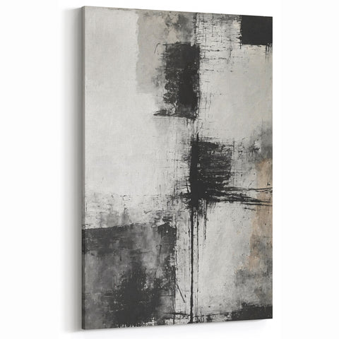 Monochrome Abstract Line Art - Black, White, and Gray Minimalist Design