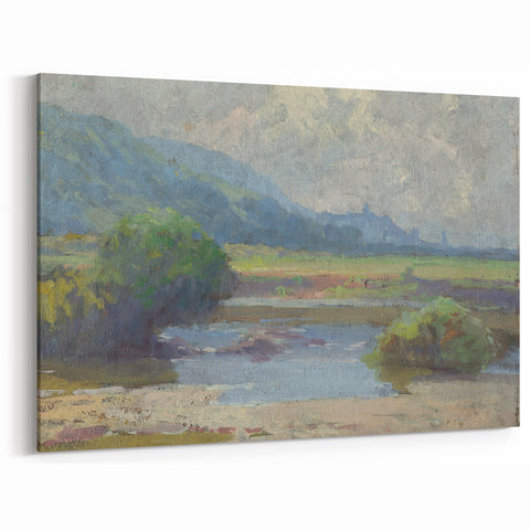 Modern Landscape Art – Tranquil Summer Scenery with Soft Greens and Blues