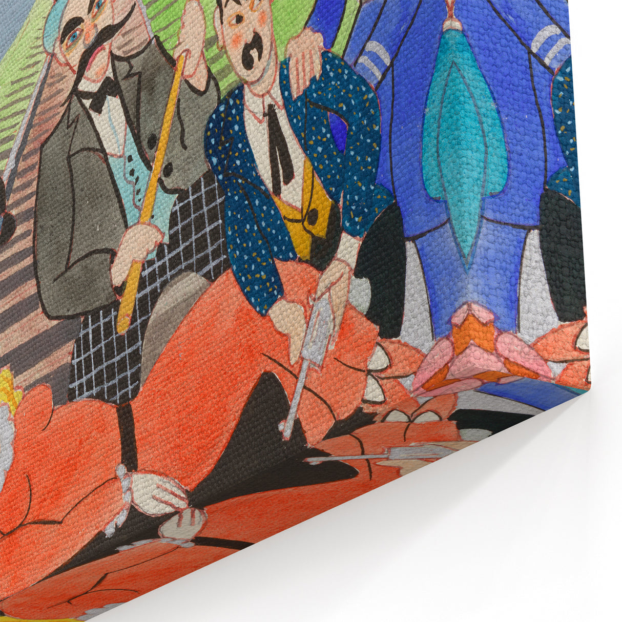 Playful Chaos: Modern Wall Art Featuring Keystone Cops and Colorful Drama