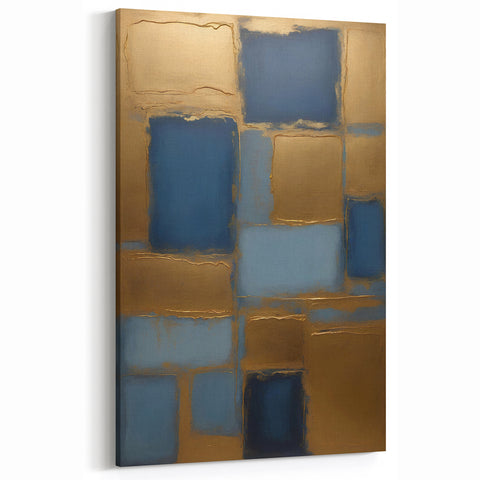 Abstract Blue and Gold Geometric Strokes - Modern Wall Art Decor