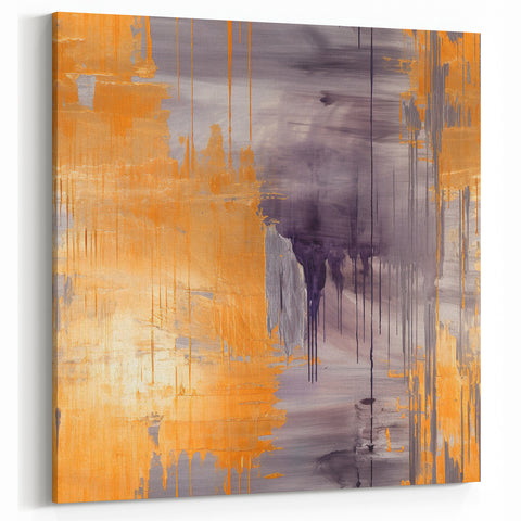 Abstract Orange and Gray Strokes - Modern Drip Line Wall Art Decor