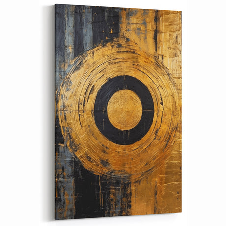Abstract Gold and Black Circle Art - Modern Textured Wall Decor