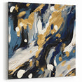 Abstract Brush Strokes - Navy Blue, White, and Gold Canvas Art