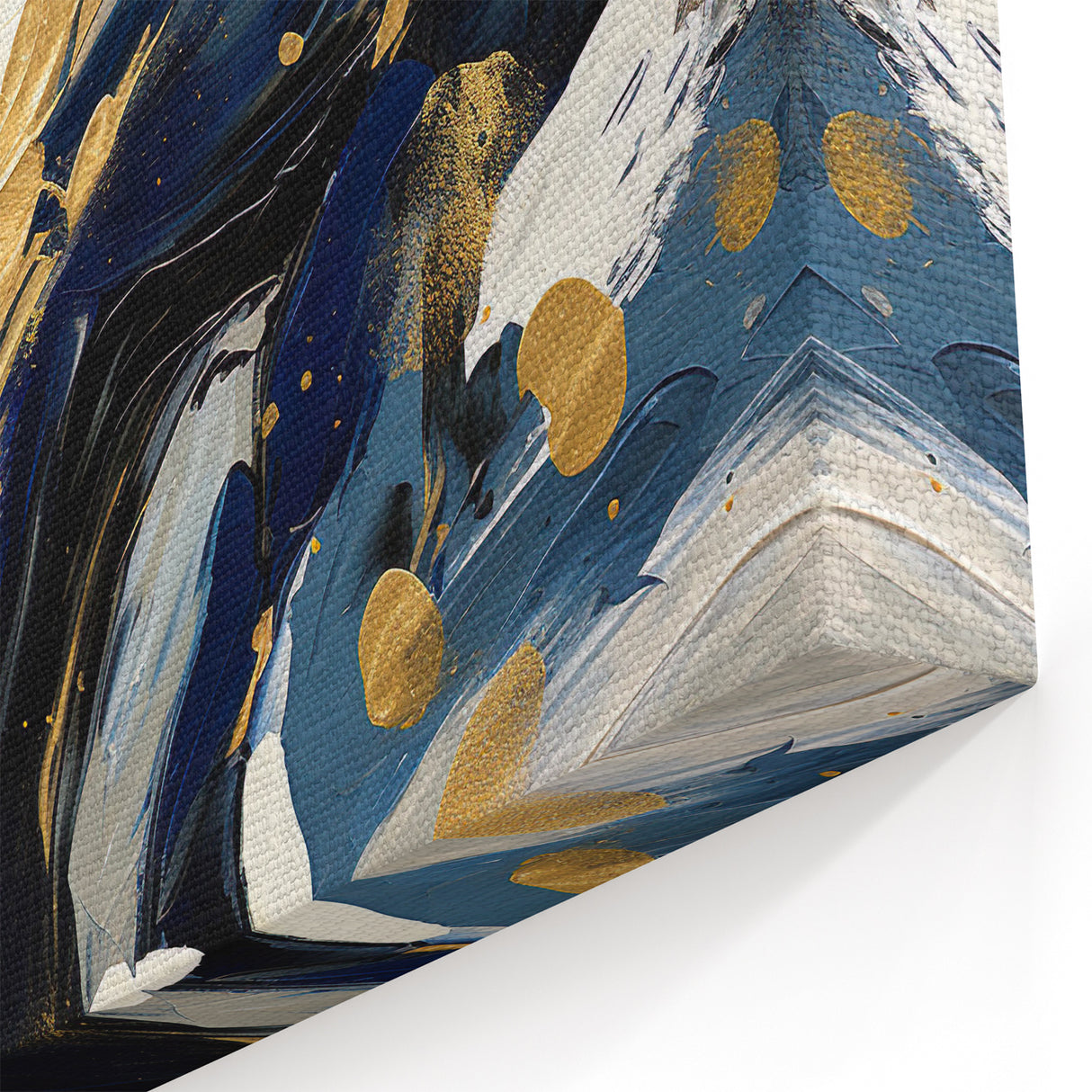 Abstract Brush Strokes - Navy Blue, White, and Gold Canvas Art