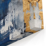 Abstract Brush Strokes - Navy Blue, Gold, and White Canvas Art