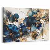 Colorful Abstract Florals - Artistic Flower Designs in Blue and Gold