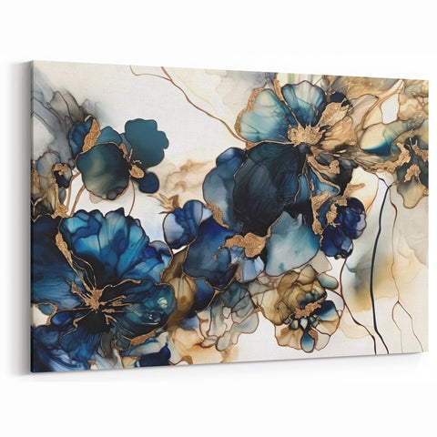 Colorful Abstract Florals - Artistic Flower Designs in Blue and Gold