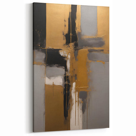 Geometric Abstract Art - Gold, Black, and Gray Textured Canvas Design