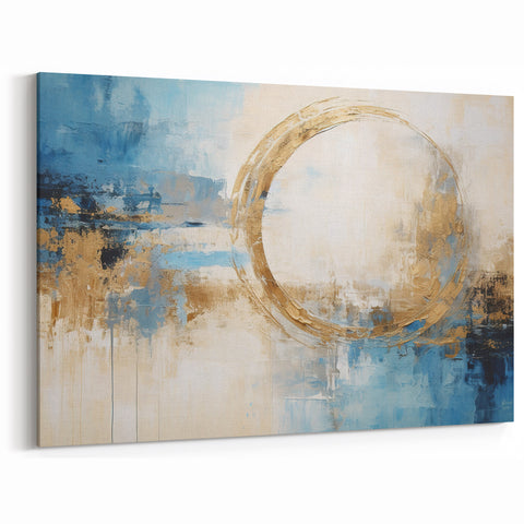 Blue and Gold Abstract Circle Art - Ocean Breeze Coastal Canvas Print