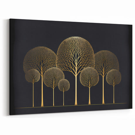 Abstract Floral Art - Elegant Gold Tree Design on Black Canvas