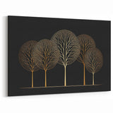 Abstract Botanical Prints - Golden Trees on Black Canvas
