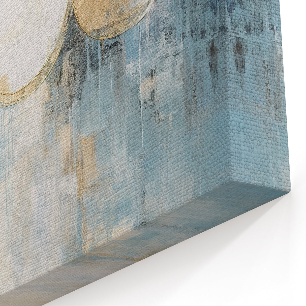 Textured Gold Circles on Blue Canvas - Coastal Retreat Abstract Art