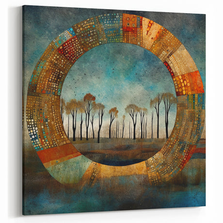 Artistic Flower Designs - Circular Forest Scene in Rich Earth Tones