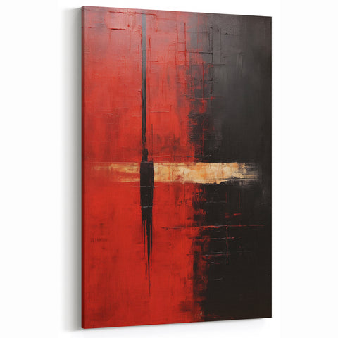 Fiery Red Abstract Strokes Art - Bold Black and Red Canvas Design