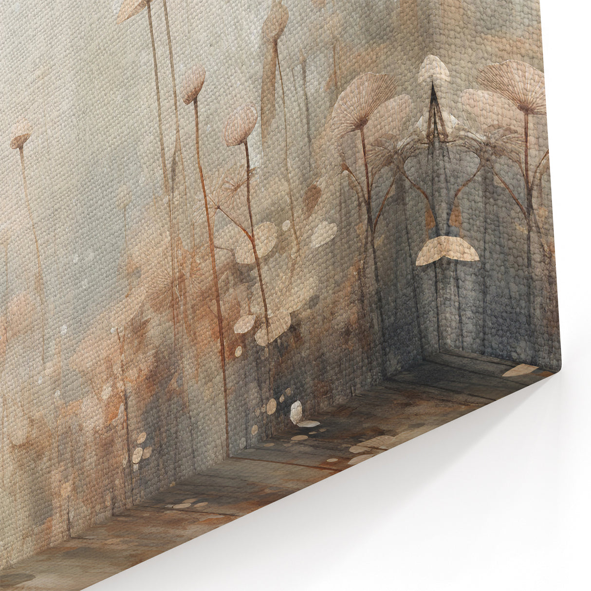 Floral Abstract Canvas Art - Ethereal Forest Mushroom Scene