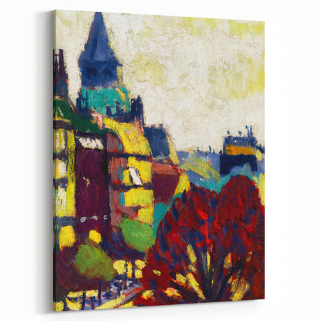 Modern Wall Art: Vibrant Cityscape in Bold Hues – Expressive Urban Decor