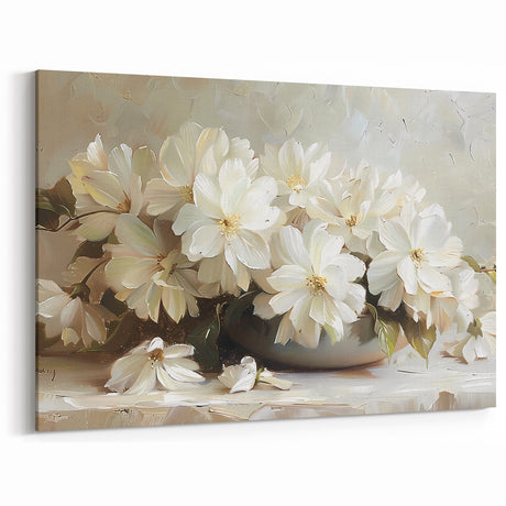 Floral Abstract Canvas Art - Elegant White Flower Arrangement