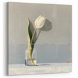 Modern Floral Abstract - White Tulip on Soft Gray Canvas