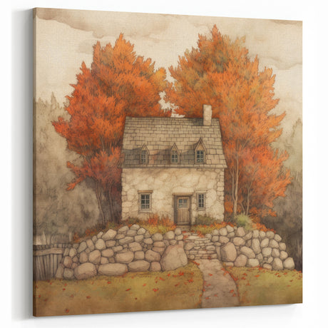 Charming Cottage Fall Wall Art - Warm Orange and Brown Decor