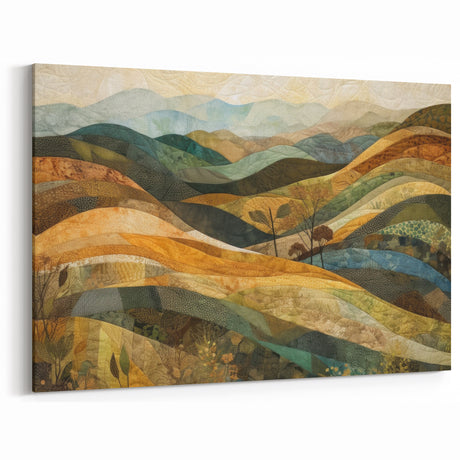 Rolling Hills Autumn Wall Art - Olive Green and Yellow Landscape Decor
