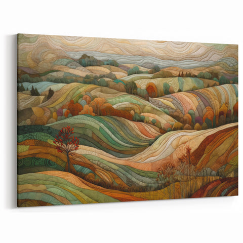 Autumn Hills Patchwork - Fall Wall Art Rustic Countryside Landscape