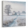 Winter Cottage Frosted Tree Wall Art - Snowy Path and Calm Landscape