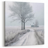 Serene Winter Path Snowy Landscape Print - Cottage and Trees Canvas