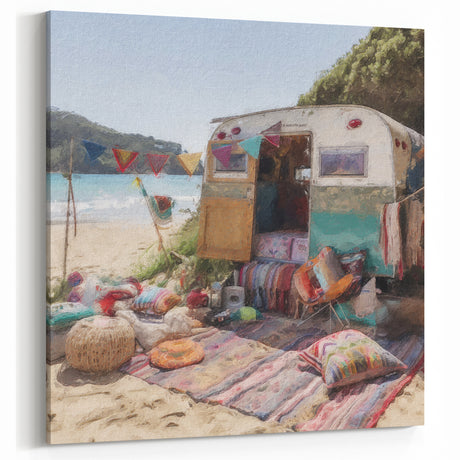 Colorful Beach Caravan Decor - Retro Travel Trailer Wall Art