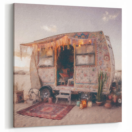 Bohemian Vintage Caravan at Dusk - Retro RV Wall Decor
