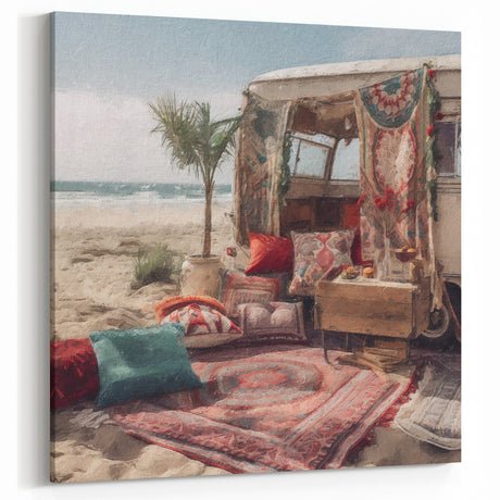Bohemian Beach Caravan Decor - Vintage Coastal Camper Wall Art