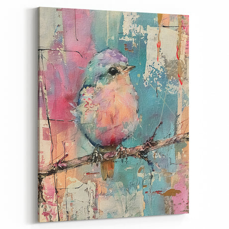 Pastel Songbird Wildlife Painting - Animal Canvas Wall Art for Home Decor