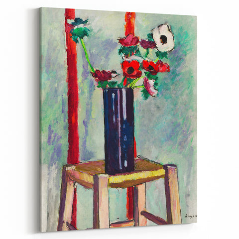 Modern Wall Art - Vibrant Anemones in Dark Vase | Colorful Contemporary Art