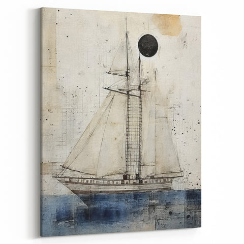 Abstract Sailboat Wall Art - Nautical Canvas Print for Coastal Spaces