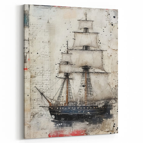 Vintage Ship Wall Art - Nautical Canvas Print for Maritime Decor
