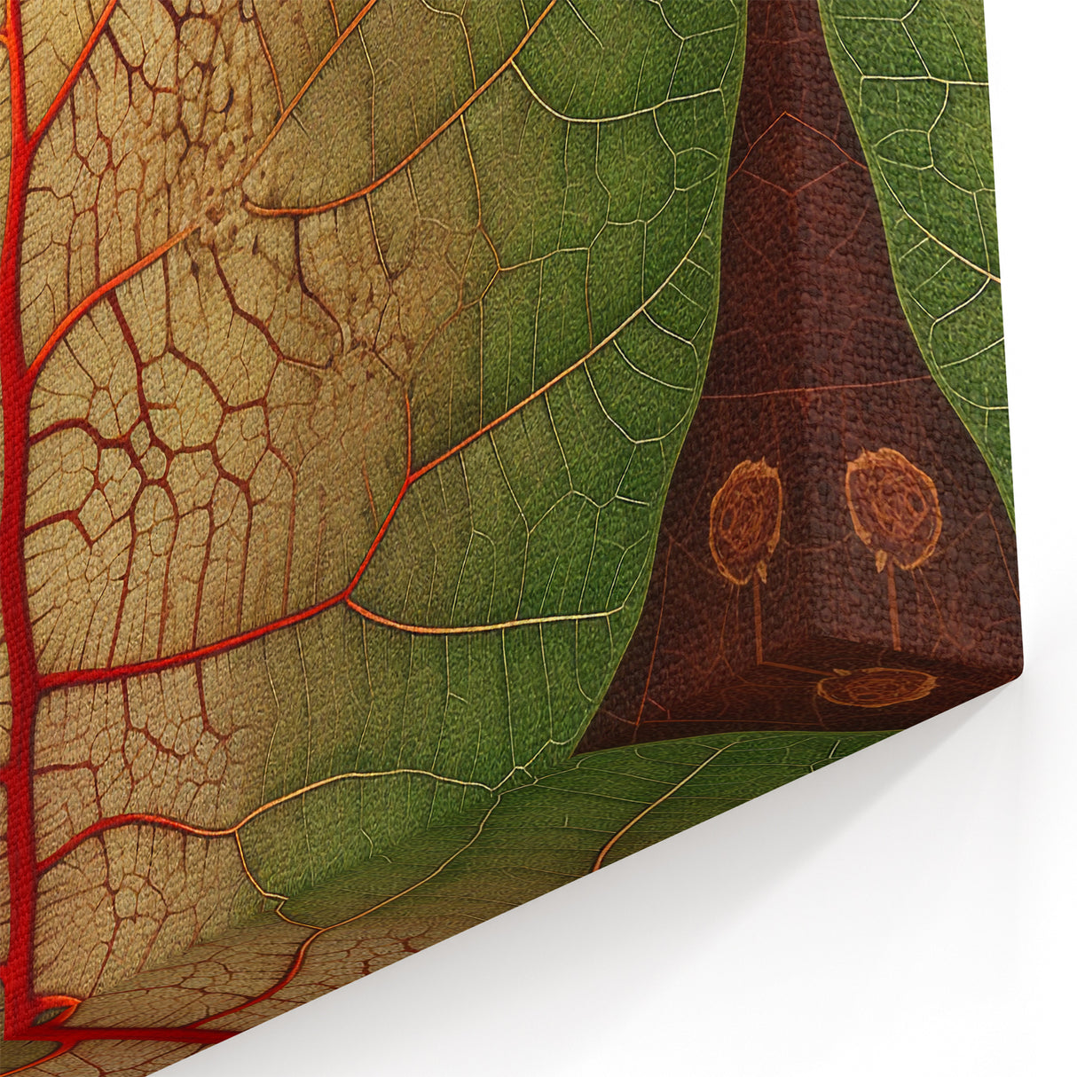Vibrant Red Vein Leaf Art - Botanical Close-Up Nature Wall Decor Print