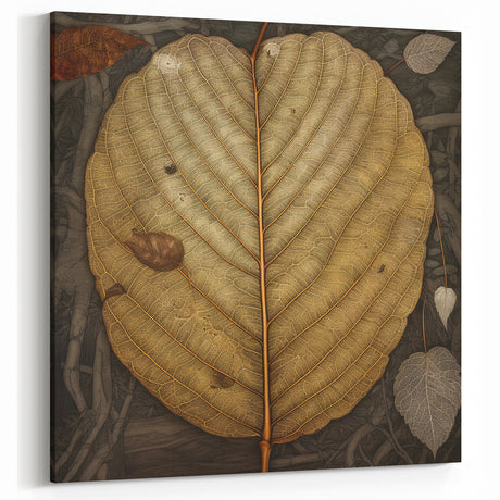 Textured Brown Leaf Art Print - Rustic Vintage Botanical Wall Decor