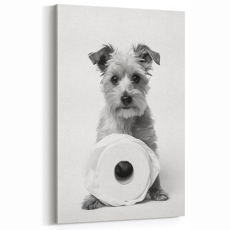 Bathroom Wall Art - Adorable Dog with Toilet Paper Roll