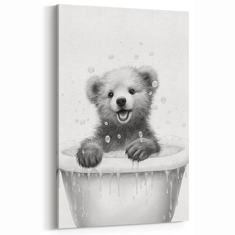 Bathroom Art Prints - Playful Bear in Bathtub