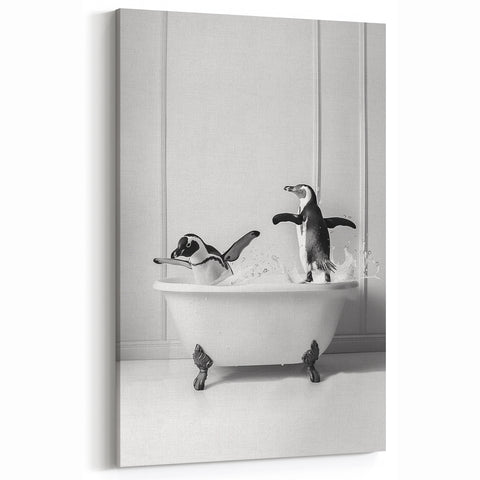 Bathroom Wall Art - Playful Penguins in Bathtub
