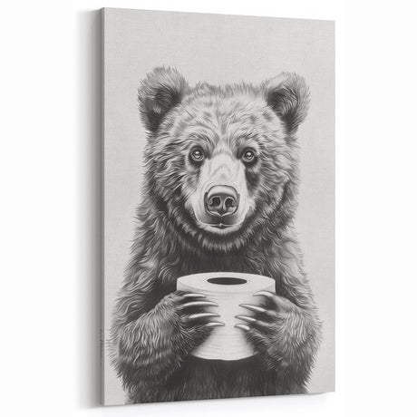 Bathroom Canvas Art - Bear Holding Toilet Paper