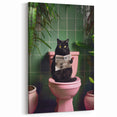 Bathroom Framed Art - Black Cat Reading Newspaper