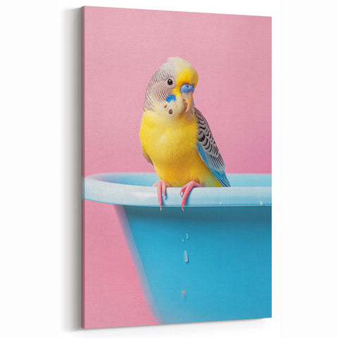 Bathroom Art Prints - Colorful Bird on Blue Tub