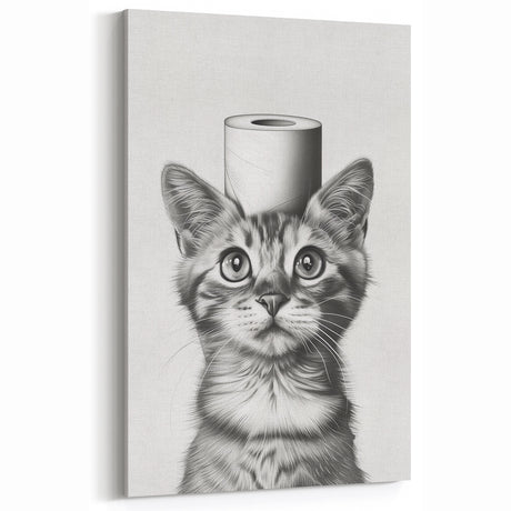 Bathroom Wall Art - Cat with Toilet Paper Hat