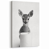 Adorable Fawn Bathroom Wall Art - Minimalist Black and White Decor