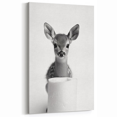Adorable Fawn Bathroom Wall Art - Minimalist Black and White Decor