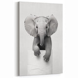 Playful Elephant Bathroom Wall Art - Minimalist Black and White Decor