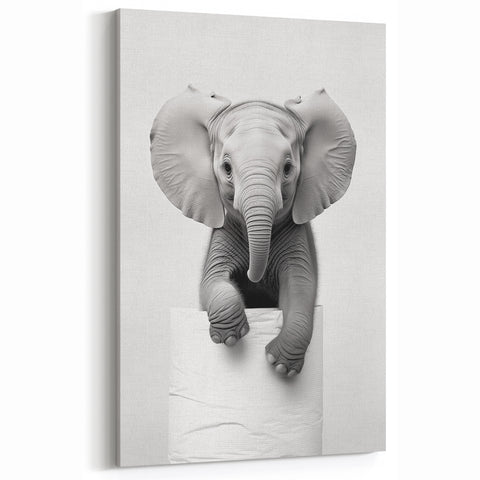 Playful Elephant Bathroom Wall Art - Minimalist Black and White Decor
