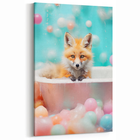 Playful Fox Bathroom Wall Art - Pastel Bubble Bath Decor