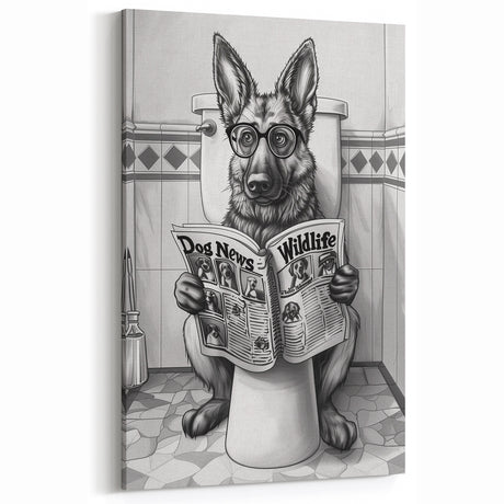 German Shepherd Bathroom Wall Art - Fun Black and White Decor